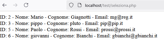 risultato select